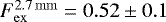 Mathematical equation: $F_{\mathrm{ex}}^{\mathrm{2.7\,mm}}\;{=}\;0.52\pm0.1$