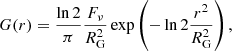 Mathematical equation: $$ \begin{aligned} G(r) = \frac{\ln 2}{\pi } \frac{F_\nu }{R_{\rm G}^2} \exp \left(-\ln 2\frac{r^2}{R_{\rm G}^2}\right), \end{aligned} $$