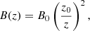 Mathematical equation: $$ \begin{aligned} B(z) = B_0 \left(\frac{z_0}{z}\right)^{2}, \end{aligned} $$