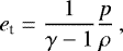 Mathematical equation: \begin{equation*} e_{\textrm{t}}=\frac{1}{\gamma-1}\frac{p}{\rho}\,,\end{equation*}