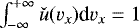 Mathematical equation: $\int_{-\infty}^{+\infty}\check{u}(v_x)\textrm{d}v_x=1$