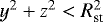 Mathematical equation: $y^2 + z^2 < R_{\textrm{st}}^2$