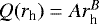 Mathematical equation: $Q(r_{\textrm{h}}) = Ar_{\textrm{h}}^{B}$