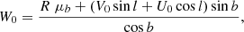 $$ \begin{aligned} W_0 = \frac{R \; \mu _b + (V_0 \sin l + U_0 \cos l) \sin b}{\cos b} , \end{aligned} $$