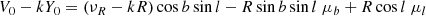 $$ \begin{aligned}&V_0-k Y_0 = (\nu _R -kR) \cos b \sin l - R \sin b \sin l \; \mu _b + R \cos l \; \mu _l\end{aligned} $$