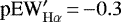 Mathematical equation: $\textrm{pEW}^{\prime}_{\mathrm{H}\alpha}\,{=}\,{-}0.3\,$