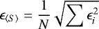Mathematical equation: \begin{equation*} \epsilon_{\langle S\rangle} = \frac{1}{N}\sqrt{\sum\epsilon_i^2} \end{equation*}