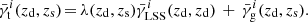 Mathematical equation: $$ \begin{aligned} {\bar{\gamma }_{\mathrm{t} }}^i ({z_{\mathrm{d} }}, {z_{\mathrm{s} }})\,{=}\,\lambda ({z_{\mathrm{d} }}, {z_{\mathrm{s} }}) {\bar{\gamma }_{\mathrm{LSS} }}^i ({z_{\mathrm{d} }},{z_{\mathrm{d} }}) \, + \,{\bar{\gamma }_{\mathrm{g} }}^i ({z_{\mathrm{d} }}, {z_{\mathrm{s} }}). \end{aligned} $$