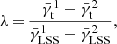 Mathematical equation: $$ \begin{aligned} \lambda \,{=}\,\frac{{\bar{\gamma }_{\mathrm{t} }}^1 - {\bar{\gamma }_{\mathrm{t} }}^2}{{\bar{\gamma }_{\mathrm{LSS} }}^1- {\bar{\gamma }_{\mathrm{LSS} }}^2}, \end{aligned} $$
