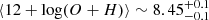 Mathematical equation: $ \left\langle {12 + \log (O + H)} \right\rangle \sim 8.45_{ - 0.1}^{ + 0.1} $