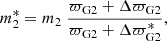 Mathematical equation: $$ \begin{aligned} m_2^* = m_2 \ \frac{\varpi _\mathrm{G2} + \Delta \varpi _\mathrm{G2} }{\varpi _\mathrm{G2} + \Delta \varpi _\mathrm{G2} ^*}, \end{aligned} $$