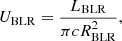 Mathematical equation: $$ \begin{aligned} U_{\mathrm{BLR} } = \frac{L_{\mathrm{BLR} }}{\pi c R_{\mathrm{BLR} }^2}, \end{aligned} $$