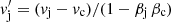 Mathematical equation: $ v^{\prime}_\mathrm{j} = (v_\mathrm{j} - v_\mathrm{c})/(1-\beta_\mathrm{j} \, \beta_\mathrm{c}) $