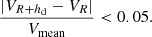 Mathematical equation: $$ \begin{aligned} \frac{|V_{R+h_{\rm d}} - V_{R}|}{V_{\rm mean}} < 0.05 .\end{aligned} $$