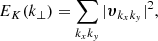 Mathematical equation: $$ \begin{aligned} E_K(k_\perp ) = \mathop \sum \limits _{k_xk_{ y}} |\boldsymbol{\upsilon }_{k_xk_{ y}}|^2, \end{aligned} $$