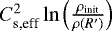 Mathematical equation: $C_{\textrm{s,eff}}^2 \ln \left(\frac{\rho_{\textrm{init}}}{\rho(R')}\right)$