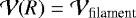 Mathematical equation: $\mathcal{V}(R) = \mathcal{V}_{\textrm{filament}}$