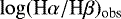 Mathematical equation: $\log({\textrm{H}\alpha}/{\textrm{H}\beta})_{\textrm{obs}}$