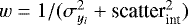 Mathematical equation: $w=1/(\sigma_{y_i}^2+\textrm{scatter}_{\textrm{int}}^2)$