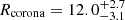Mathematical equation: $ R_{\mathrm{corona}}=12.0^{+2.7}_{-3.1} $