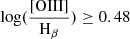 Mathematical equation: $ \log({\mathrm{{[O\textsc{III}}}]\over{\mathrm{{H_\beta}}}})\ge{0.48} $