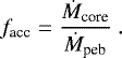 Mathematical equation: \begin{equation*}f_{\textrm{acc}} = \frac{\dot{M}_{\textrm{core}}}{\dot{M}_{\textrm{peb}}} \. \end{equation*}