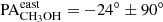 Mathematical equation: $ \rm{PA_{CH_{3}OH}^\mathrm{{east}}}=-24^{\circ}\pm 90^\circ $