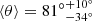Mathematical equation: $ \langle \theta \rangle = {81^\circ }_{ - {{34}^\circ }}^{ + {{10}^\circ }} $