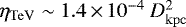 Mathematical equation: $\eta_{\mathrm{TeV}} \sim 1.4\,{\times}\,10 ^{-4}~D_{\mathrm{kpc}}^{2}$