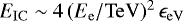 Mathematical equation: $E_{\mathrm{IC}} \sim 4\,(E_{\mathrm{e}}/\mathrm{TeV})^2\,\epsilon_{\mathrm{eV}}$