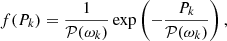 Mathematical equation: $$ \begin{aligned} f(P_k) = \frac{1}{\mathcal{P} (\omega _k)} \exp \left(-\frac{P_k}{\mathcal{P} (\omega _k)}\right), \end{aligned} $$