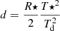 Mathematical equation: $ d =\frac{R\star}{2}\frac{T\star^{2}}{T_{\mathrm{d}}^{2}} $