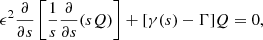 Mathematical equation: $$ \begin{aligned} \epsilon ^2\frac{\partial }{\partial {s}}\left[ \frac{1}{{s}}\frac{\partial }{\partial {s}}({s} Q)\right] +[\gamma (s)-\Gamma ]Q = 0, \end{aligned} $$