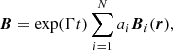 Mathematical equation: $$ \begin{aligned} {\boldsymbol{B}} = \exp (\Gamma t)\sum ^N_{i=1}a_i {\boldsymbol{B}}_i({\boldsymbol{r}}), \end{aligned} $$