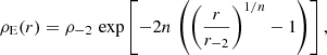 Mathematical equation: $$ \begin{aligned} \rho _{\rm E}(r) = \rho _{-2}\,\exp \left[-2n\,\left(\left({r\over r_{-2}}\right)^{1/n}-1\right)\right], \end{aligned} $$