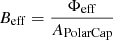 Mathematical equation: $ B_{\mathrm{eff}} = \frac{\Phi_{\mathrm{eff}}}{A_{\mathrm{Polar Cap}}} $
