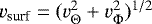 Mathematical equation: $v_{\textrm{surf}} = (v_{\Theta}^{2} + v_{\Phi}^{2})^{1/2}$
