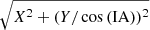 Mathematical equation: $ \sqrt{X^2+(Y/\cos\mathrm{(IA)})^2} $