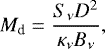 Mathematical equation: \begin{equation*}M_{\textrm{d}} = \frac{S_{\nu} D^2}{\kappa_{\nu} B_{\nu}}, \end{equation*}