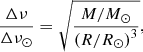 Mathematical equation: $$ \frac{{\Delta \nu }}{{\Delta {\nu _ \odot }}} = \sqrt {\frac{{M/{M_ \odot }}}{{{{(R/{R_ \odot })}^3}}}} , $$