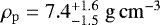 Mathematical equation: $\rho_{\mathrm{p}} = 7.4_{-1.5}^{+1.6}\;\mathrm{g\,cm^{-3}}$