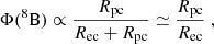 Mathematical equation: $$ \begin{aligned} \Phi (^8\mathrm{B}) \propto \frac{R_{\rm pc}}{R_{\rm ec}+R_{\rm pc}} \simeq \frac{R_{\rm pc}}{R_{\rm ec}} \; , \end{aligned} $$