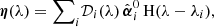 $$ {\boldsymbol{\eta }}(\lambda )= {\sum }_i {\mathcal{D}}_i(\lambda )\,\hat{{\boldsymbol{\alpha }}}_i^0\, \mathrm{H}(\lambda -\lambda _i), $$