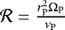 Mathematical equation: $\mathcal{R} = \frac{r_{\mathrm{P}}^{2} \Omega_{\mathrm{P}}}{\nu_{\mathrm{P}}}$