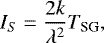 Mathematical equation: \begin{align*} I_{S} = \frac{2k}{\lambda^2} T_{\textrm{SG}}, \end{align*}