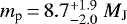 Mathematical equation: ${m_{\textrm{p}}}\,{=}\,8.7 ^{+ 1.9 }_{- 2.0 }~{M_{\textnormal{J}}}$