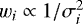 Mathematical equation: $w_{i}\propto1/\sigma_{i}^{2}$