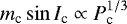 Mathematical equation: $m_{\textrm{c}}\sin I_{\textrm{c}} \propto P_{\textrm{c}}^{1/3}$