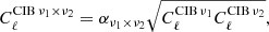 Mathematical equation: $$ \begin{aligned} C_{\ell }^{\mathrm{CIB} \, \nu _1 \times \nu _2} = \alpha _{\nu _1 \times \nu _2} \sqrt{C_{\ell }^{\mathrm{CIB} \, \nu _1} C_{\ell }^{\mathrm{CIB} \, \nu _2}}, \end{aligned} $$
