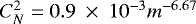 Mathematical equation: $C_{N}^2 = 0.9~\times~10^{-3}{m}^{-6.67}$